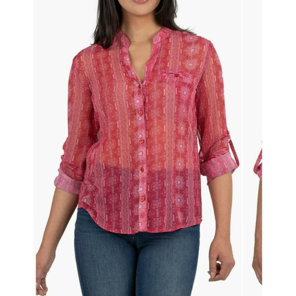 Kut from the Kloth Jasmine Button Up Pink Chiffon Top Blouse size Small Boho - Picture 1 of 5